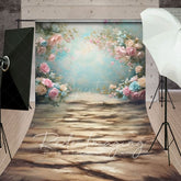 Aperturee - Aperturee Pink Blue Pastel Florals Sweep Backdrop For Photo